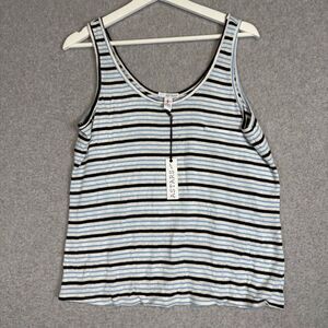 Astars Women's Small Black White Blue Striped Sleeveless Tank Top NEW